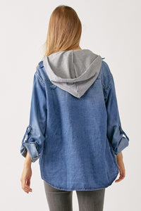 RISEN Zip Up Hooded Denim Shirt