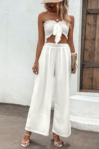 Smocked Tube Top and Wide Leg Pants Set