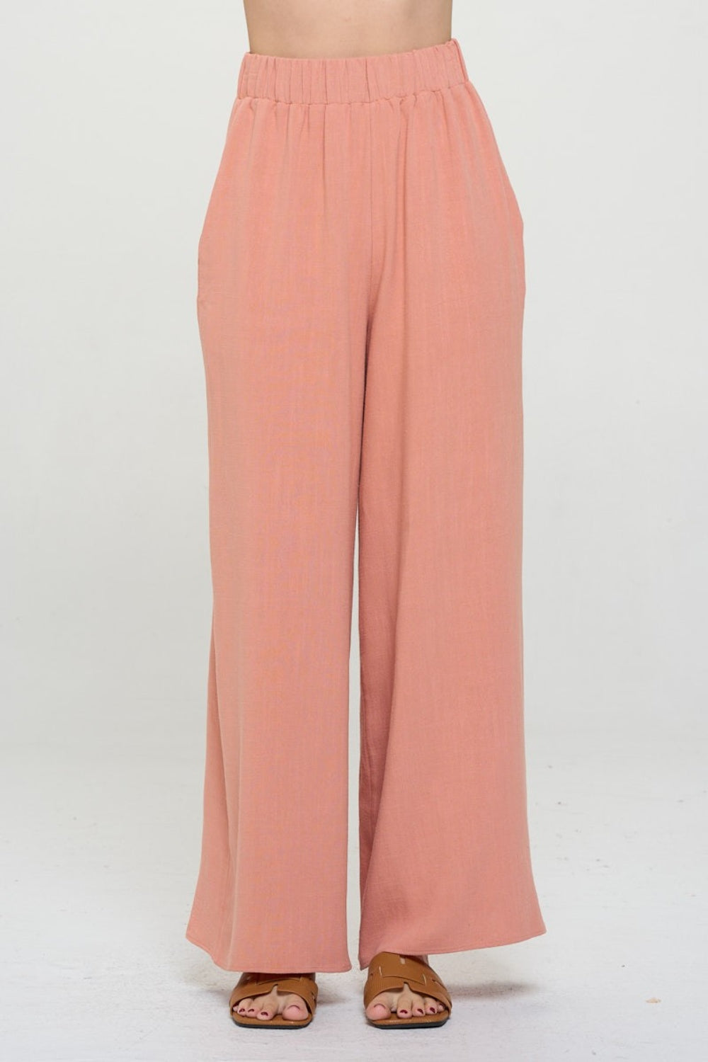 RENEE C Linen Wide Leg Pants with Pockets