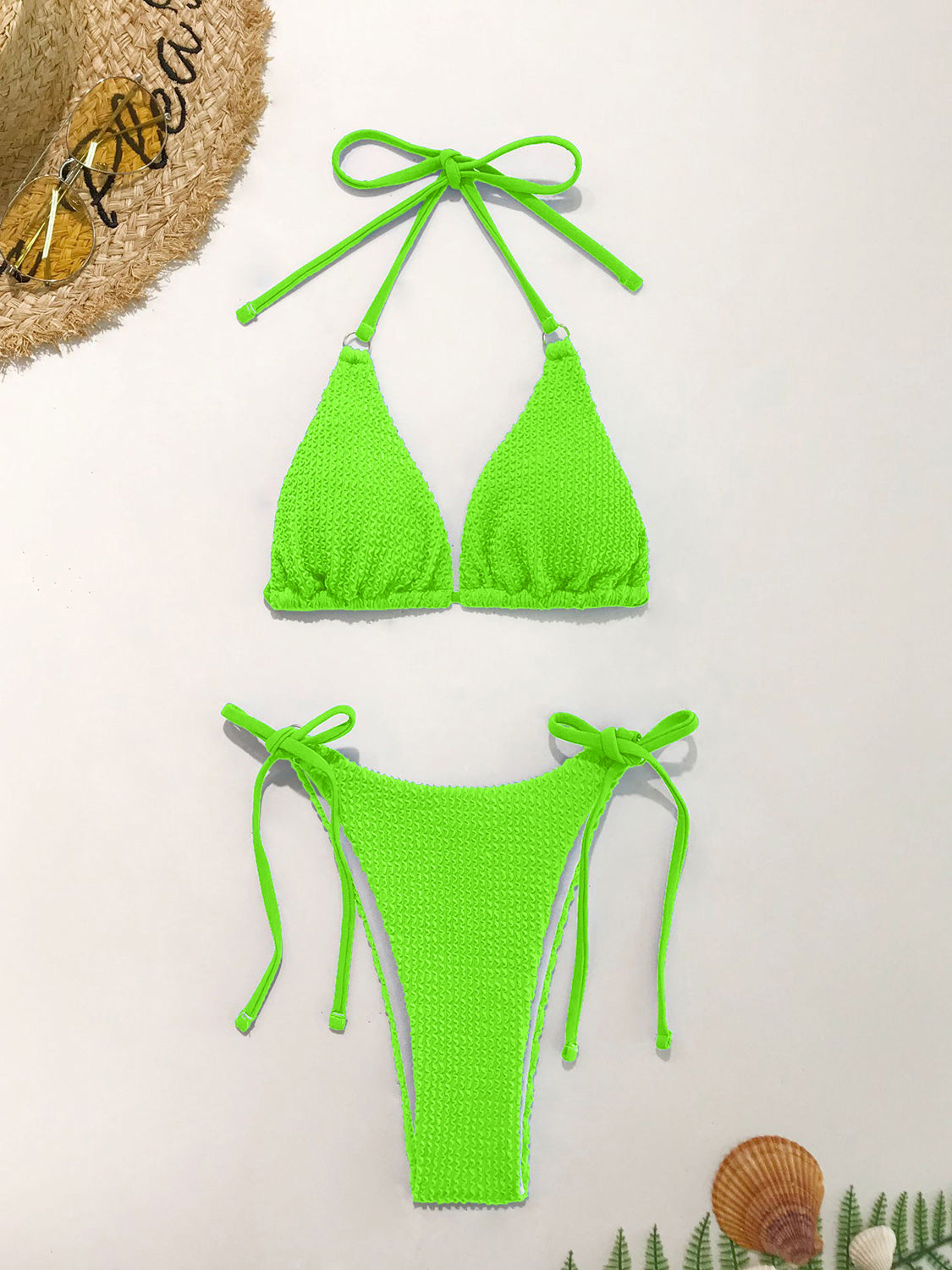 Textured Halter Neck Two-Piece Bikini Set