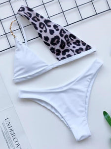 Leopard Single Shoulder Two-Piece Bikini Set