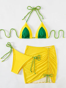 Contrast Tied Three-Piece Swim Set