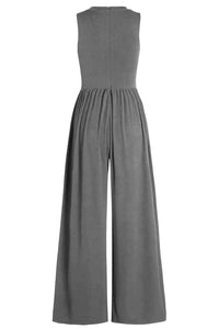 Round Neck Sleeveless Jumpsuit with Pockets