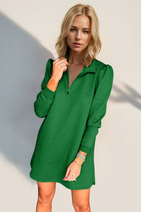 Double Take Textured Quarter Zip Long Sleeve Dress