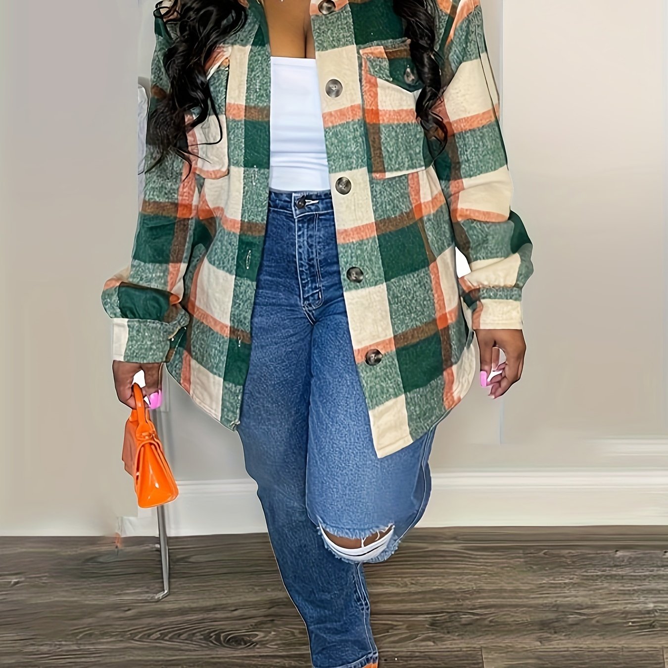 Chic Plaid Elegant Long Sleeve Shirt Jacket