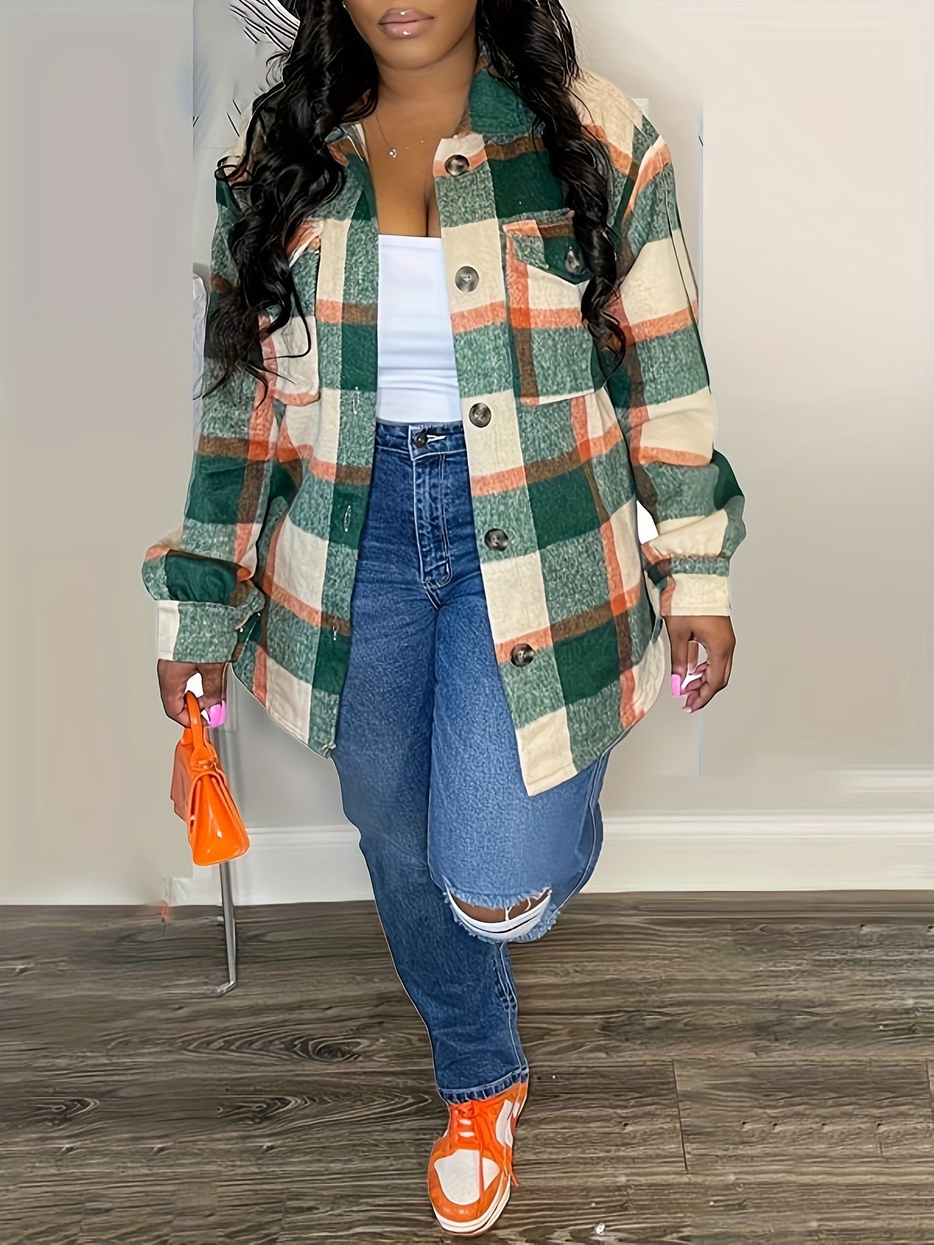 Chic Plaid Elegant Long Sleeve Shirt Jacket