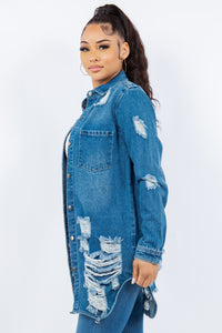 American Bazi Distressed Button Up Long Sleeve Denim Jacket