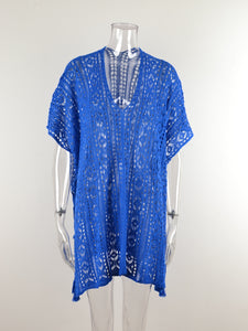 Cutout V-Neck Cover-Up with Tassel