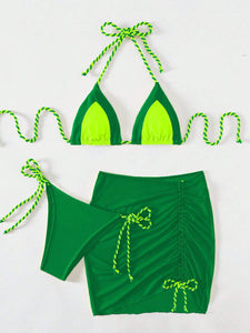 Contrast Tied Three-Piece Swim Set