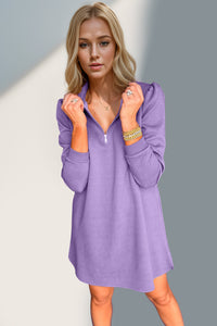 Double Take Textured Quarter Zip Long Sleeve Dress