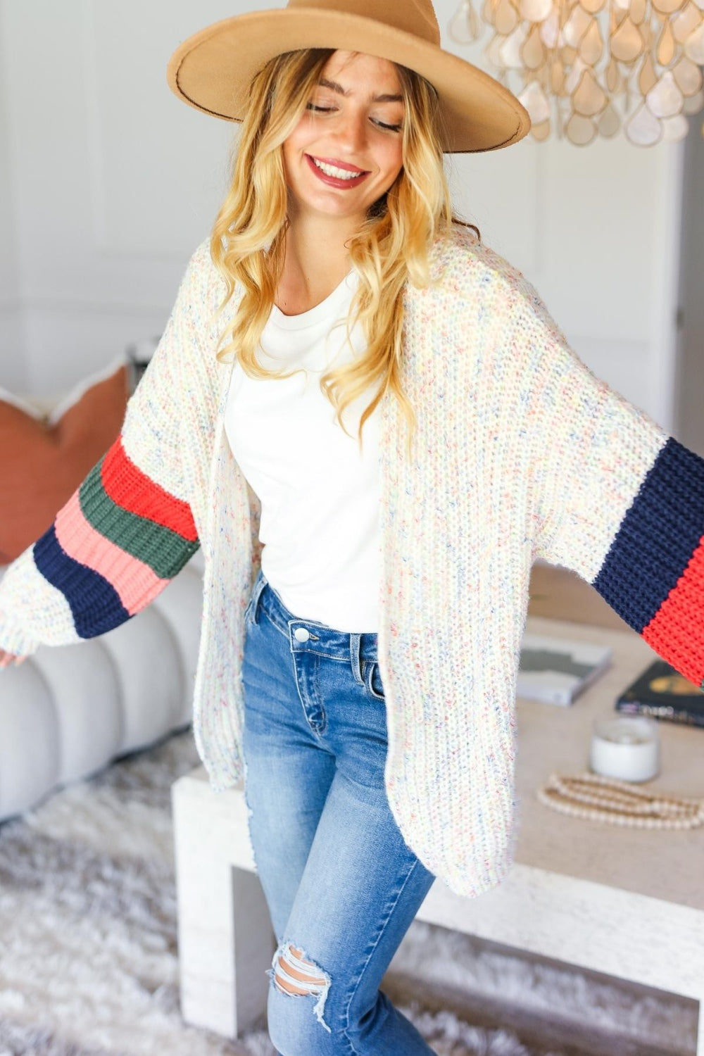 Haptics Full Size Color Block Open Front Cardigan