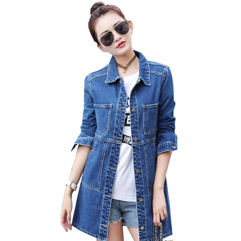 Autumn Denim Windbreaker Coat Korean Slim Long-sleeve Jeans Jacket