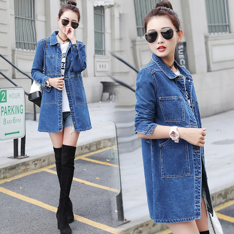 Autumn Denim Windbreaker Coat Korean Slim Long-sleeve Jeans Jacket