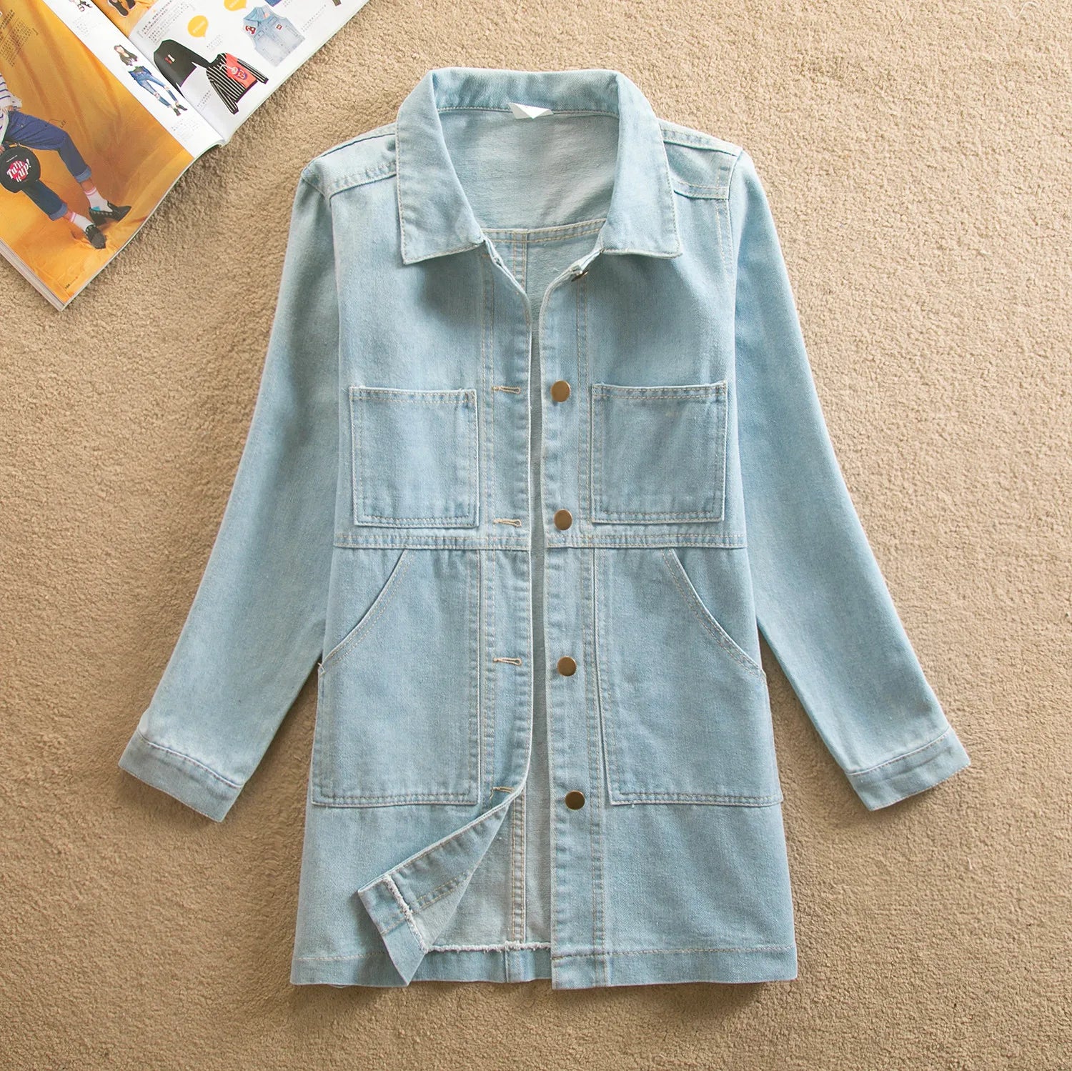 Autumn Denim Windbreaker Coat Korean Slim Long-sleeve Jeans Jacket