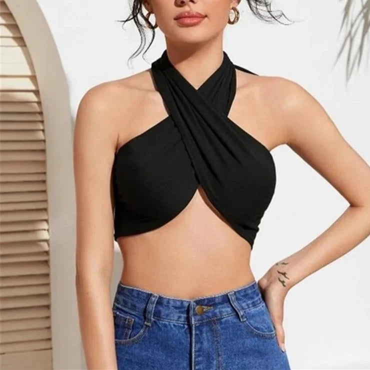 Ruched Halter Strapless Crop Tops