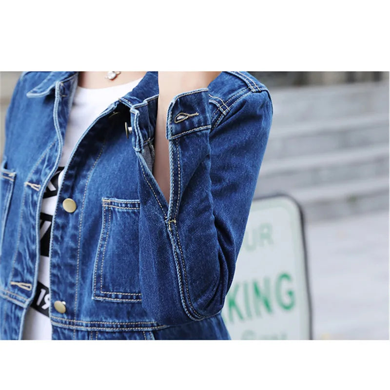 Autumn Denim Windbreaker Coat Korean Slim Long-sleeve Jeans Jacket