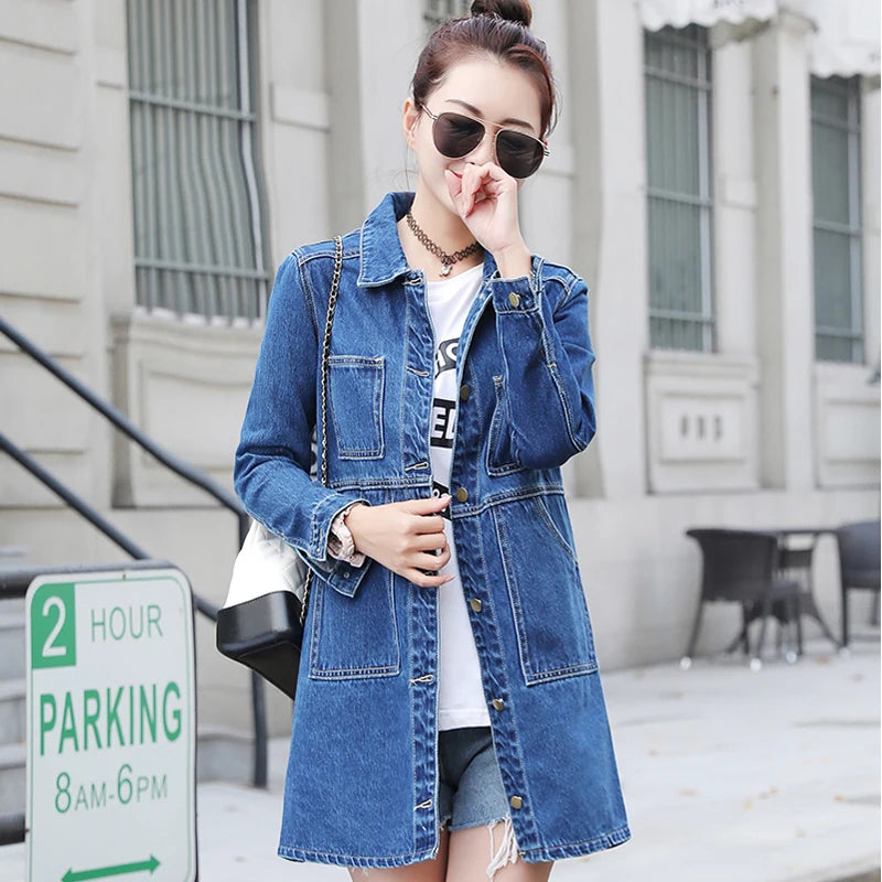 Autumn Denim Windbreaker Coat Korean Slim Long-sleeve Jeans Jacket