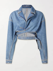 Solid Streetwear Crisscross Denim Coat