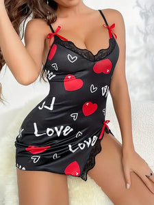Sexy Heart & Letter Floral Slip Nightdress