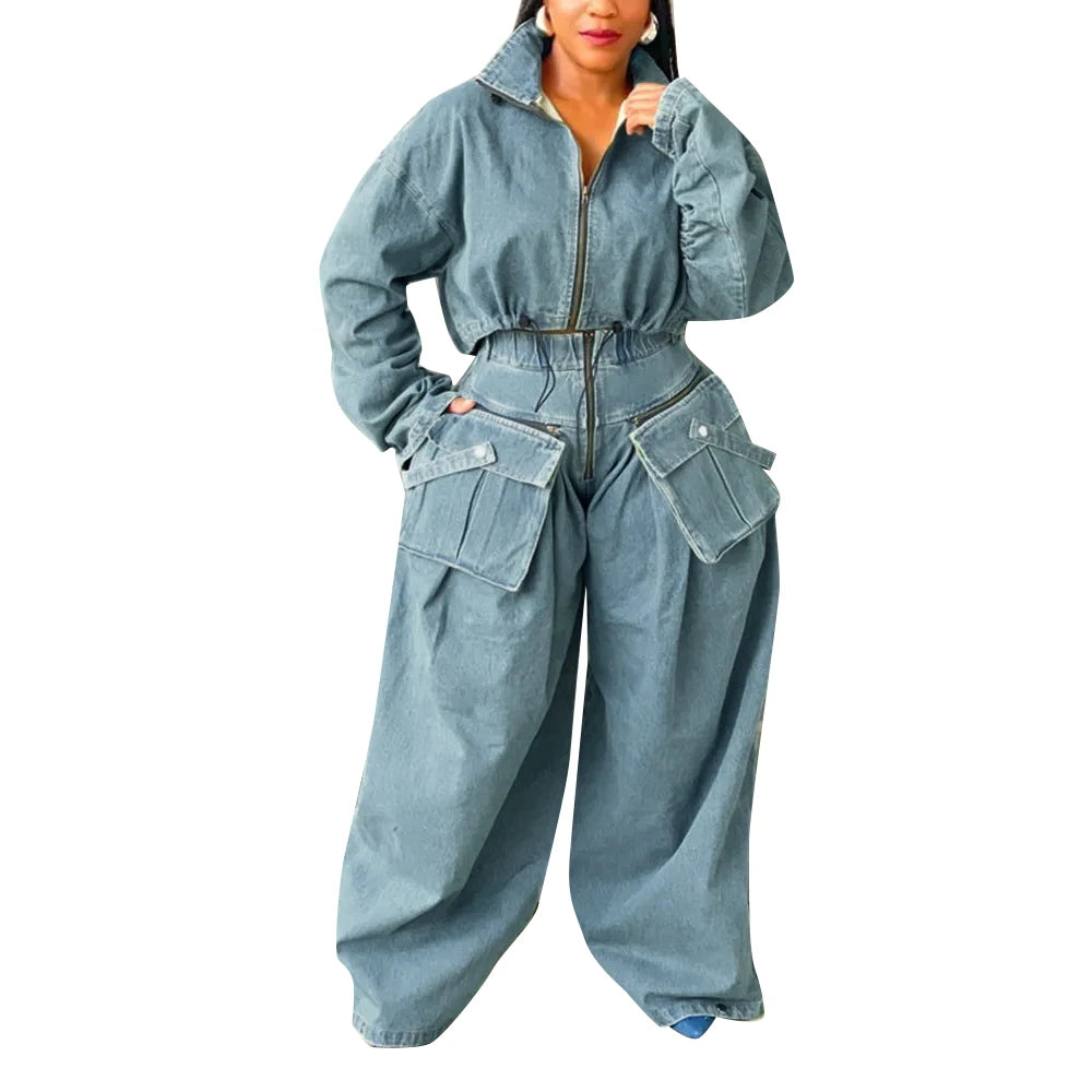 TWOTWINSTYLE Denim Casual Two Piece Sets