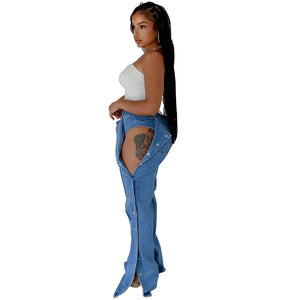 Hip Dips Denim Long Pants Slim Fit Tight High Waist