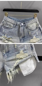 Ripped High-waisted Denim Ultra Shorts