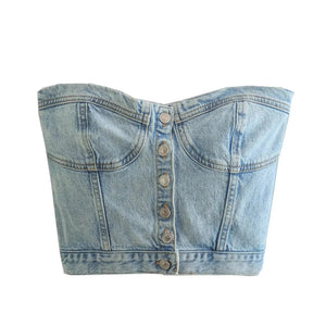 Strapless Denim Bandeau Crop Vest