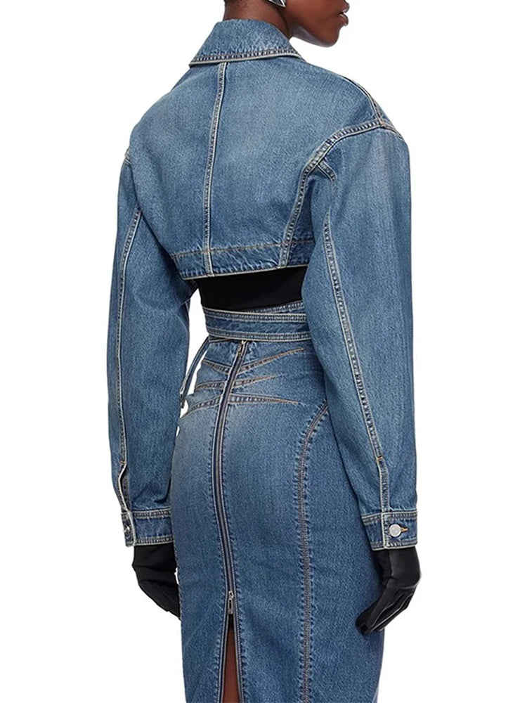 Solid Streetwear Crisscross Denim Coat