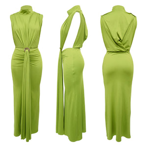 High Split Ruched Stacked Bodycon Midi Maxi  Dress