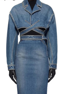 Solid Streetwear Crisscross Denim Coat