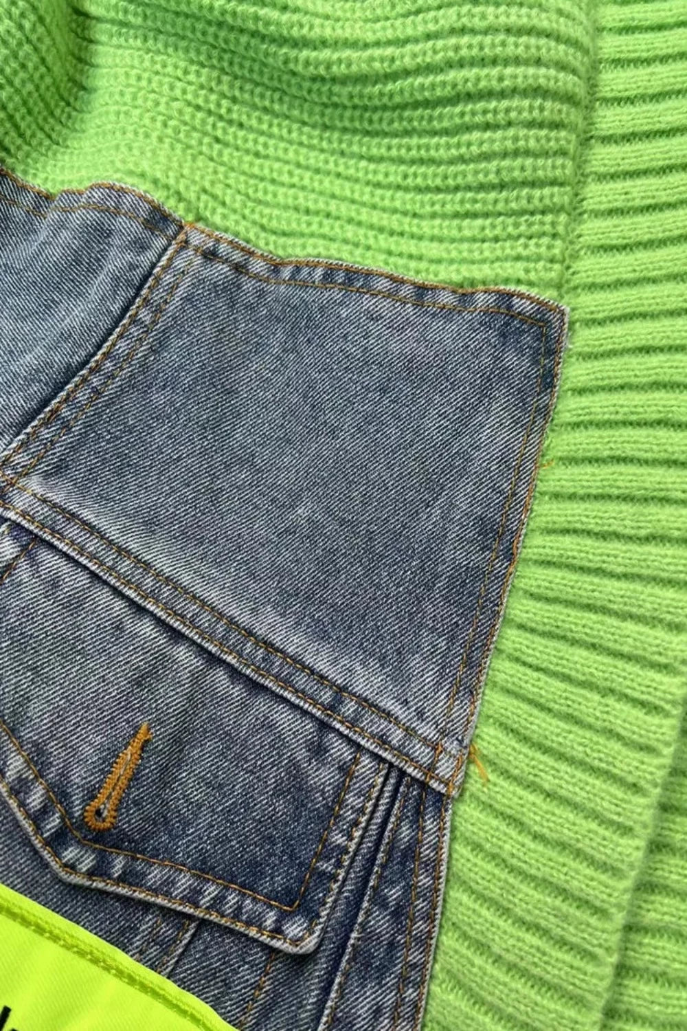 Joskaa Denim Patchwork Knit Sweater Cardigans (Hat Sold Separately)