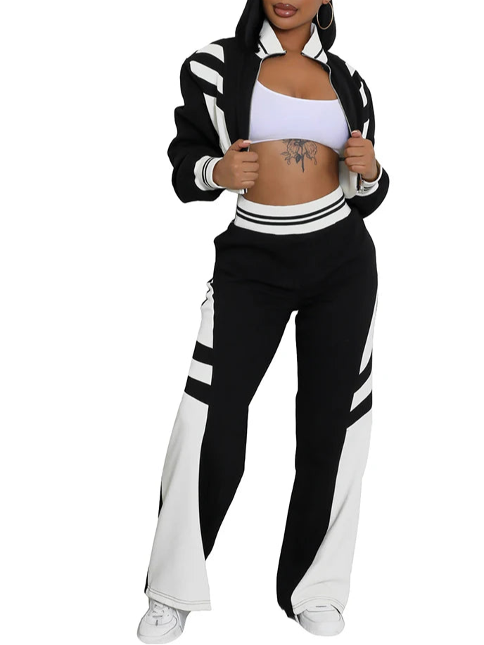 Fashion Patchwork Sporty 2 Pieces Set