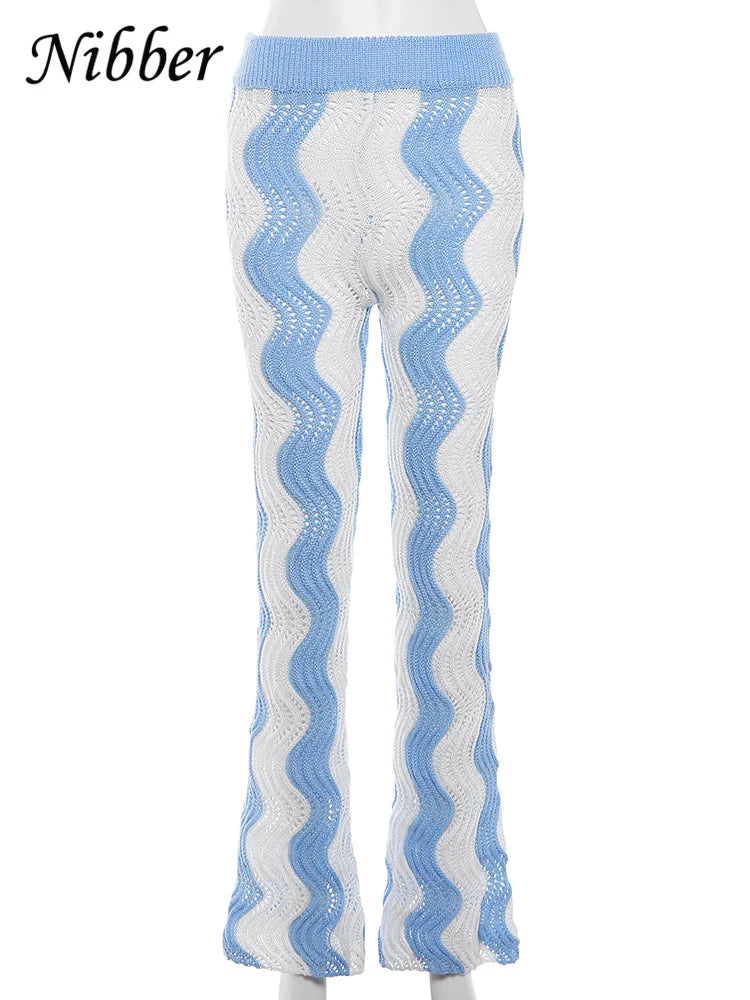 Nibber Knitted Wavy Striped Straight Pants