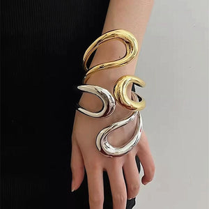 Exaggerated Metal Hollow Geometry Adjustable Bangle