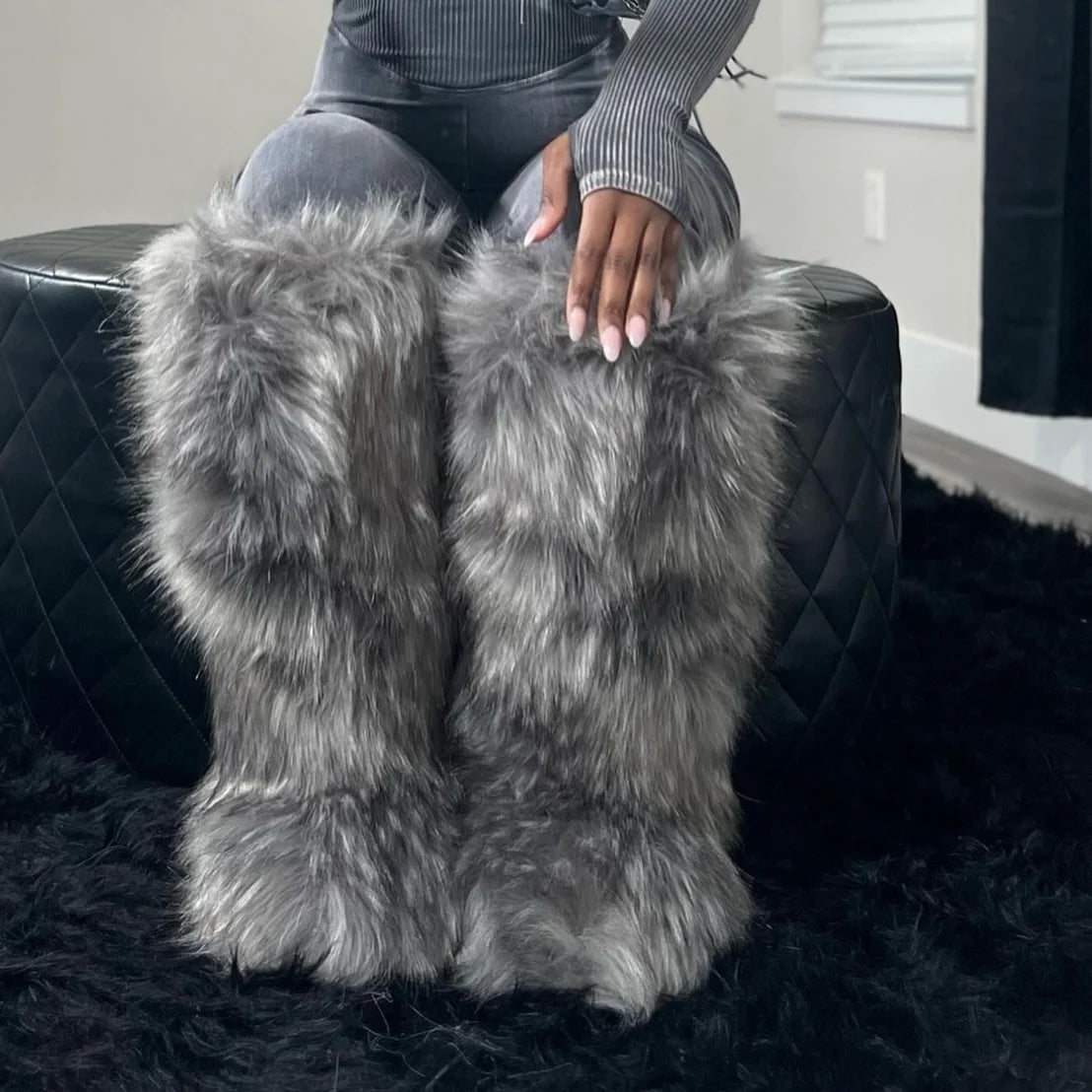 Knee High Fuzzy Faux Fur Boots