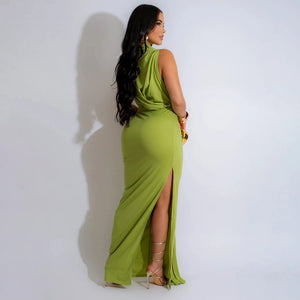 High Split Ruched Stacked Bodycon Midi Maxi  Dress