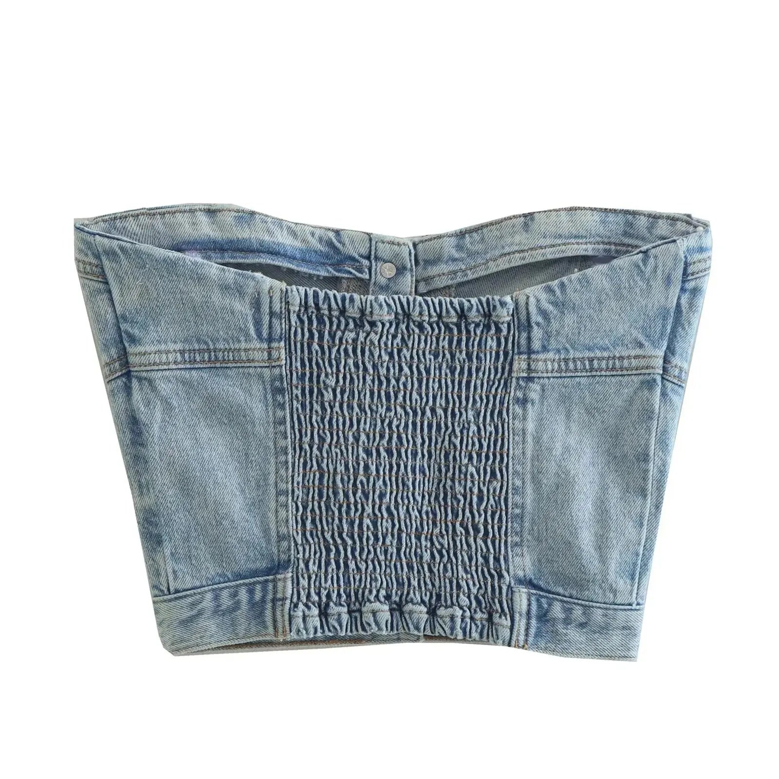 Strapless Denim Bandeau Sleeveless Crop Top