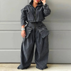 TWOTWINSTYLE Denim Casual Two Piece Sets