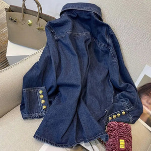 Retro Denim French Exquisite Chic Top  Women Shirt