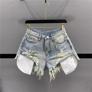 Ripped High-waisted Denim Ultra Shorts