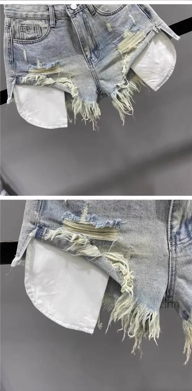 Ripped High-waisted Denim Ultra Shorts