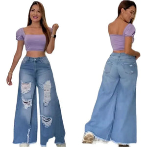 Ripped Jeans High Waist Loose Wide Leg Pants