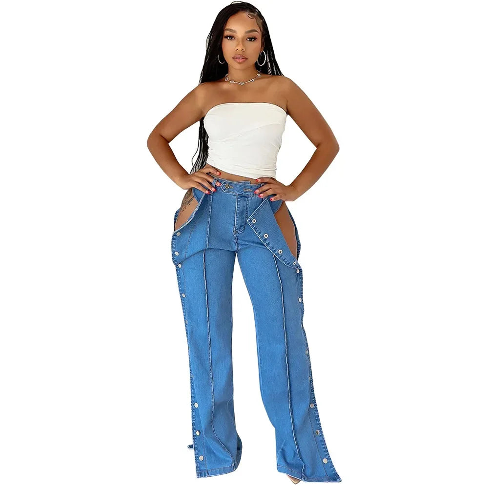 Hip Dips Denim Long Pants Slim Fit Tight High Waist