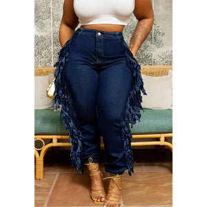 Daily Jeans Denim Fringe Asymmetric Waist Cargo Jeans