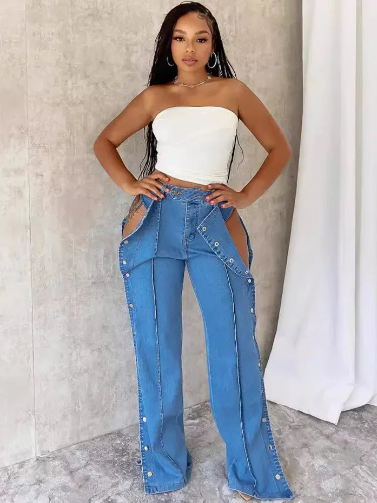 Hip Dips Denim Long Pants Slim Fit Tight High Waist