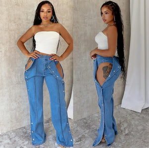 Hip Dips Denim Long Pants Slim Fit Tight High Waist