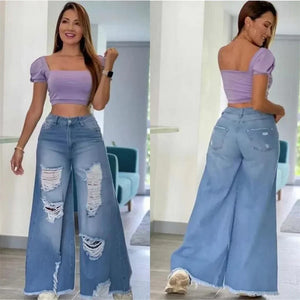 Ripped Jeans High Waist Loose Wide Leg Pants