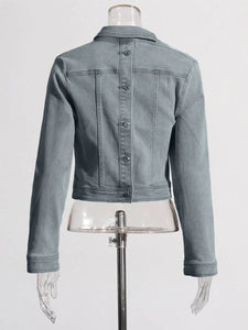 Blue Short Spring Stand-Up Collar One Shoulder Jacket