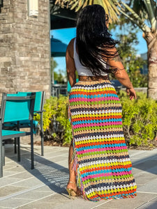 Knitted Hand Crochet Tassel Maxi Skirt