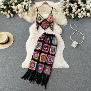 Angela Knitted Two Piece Tassel Skirt Set